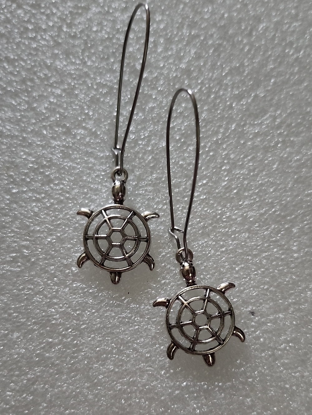 Hand Crafted Silver Turtle Wheel Drop Earrings